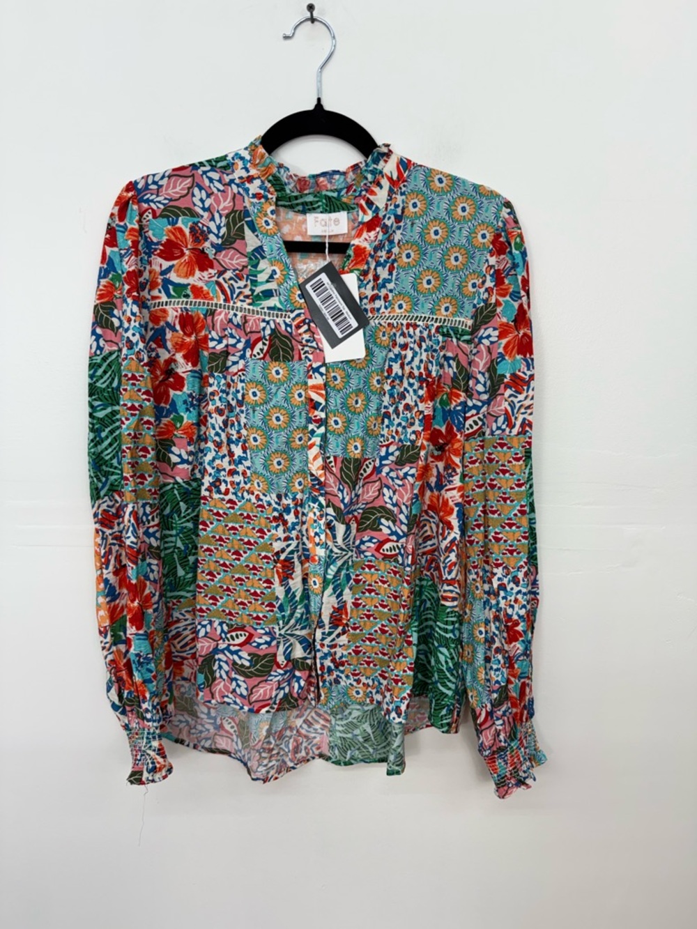 Fate NWT Multicolor Floral Patchwork Button-Down Blouse O1